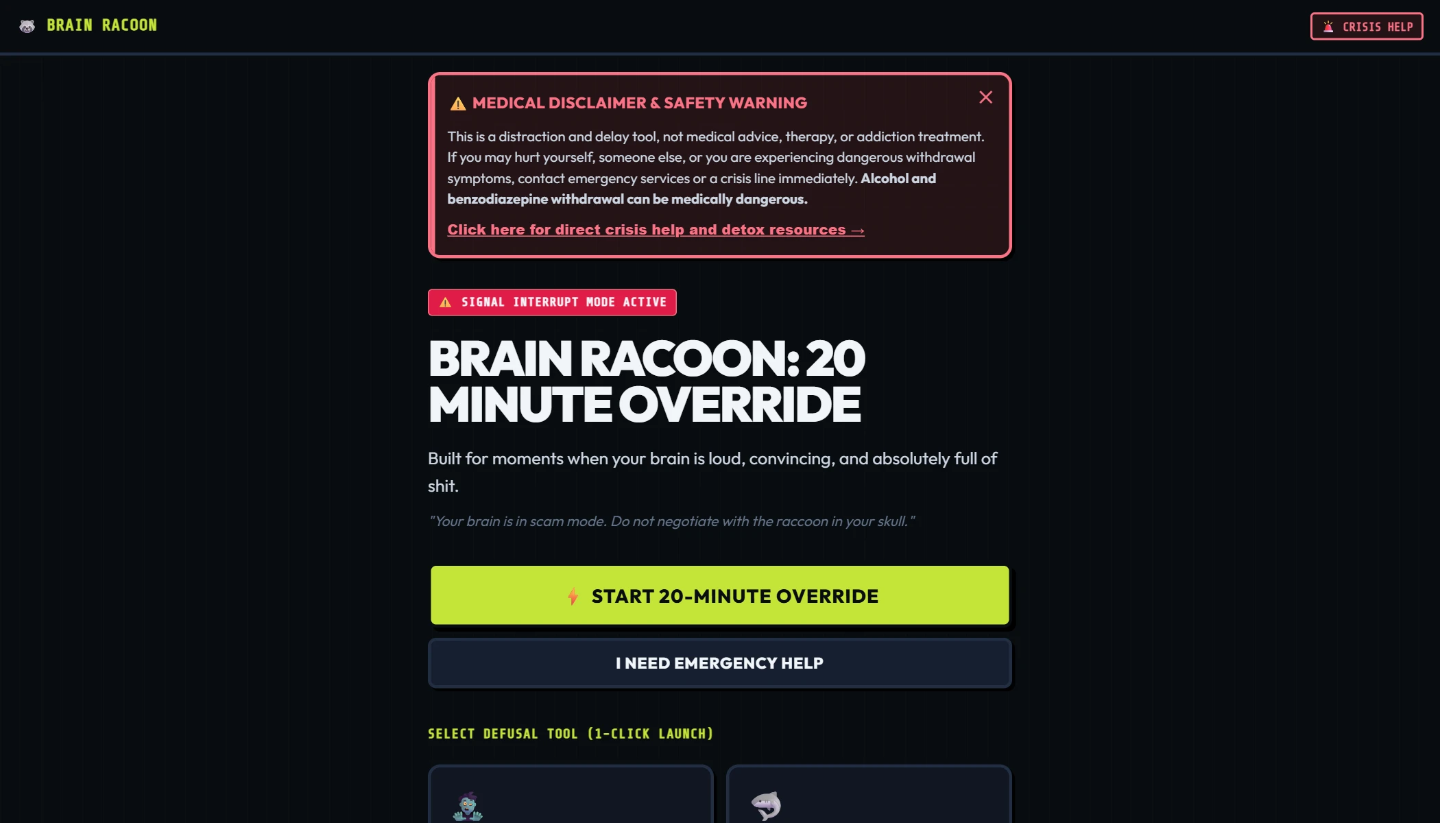 BrainRaccoon digital interface screenshot