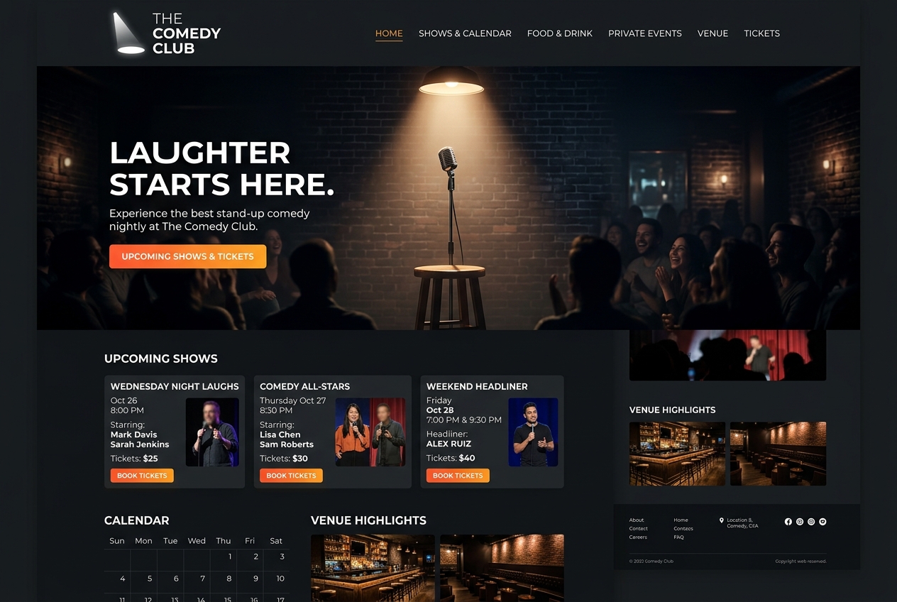Comedy Venue website layout