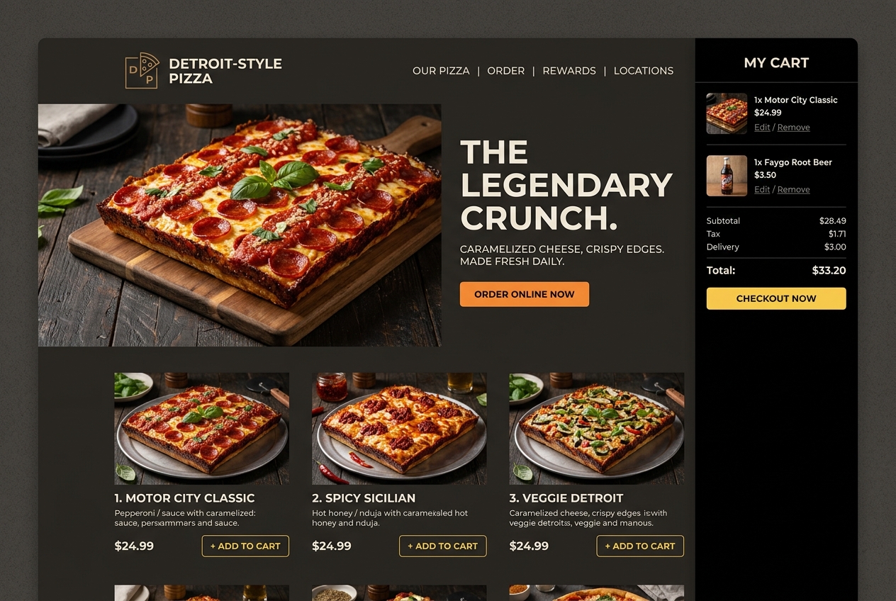 Detroit Pizza Concept website layout